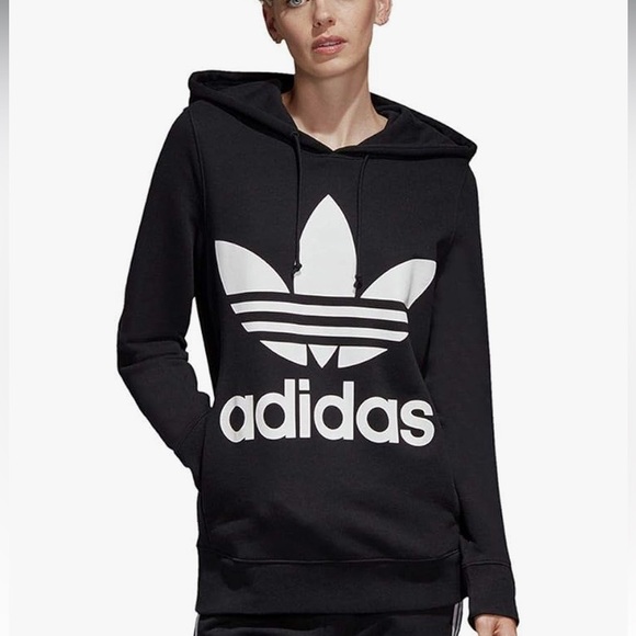 Adidas Trefoil Pullover Hoodie - Black, XS, 100% Cotton, Relaxed Fit - Picture 10 of 11